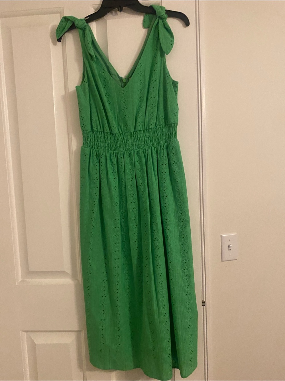 Daniel Cremieux Bright Green Eyelet Tie-Shoulder Midi Dress